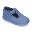 New LINEN canvas T-strap shoes for little kids.