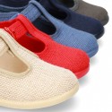 New LINEN canvas T-strap shoes for little kids.