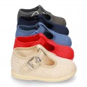 New LINEN canvas T-strap shoes for little kids.