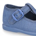 New LINEN canvas T-strap shoes for little kids.