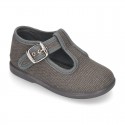 New LINEN canvas T-strap shoes for little kids.