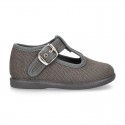 New LINEN canvas T-strap shoes for little kids.