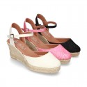 LACES design Cotton canvas wedge espadrille sandal shoes.