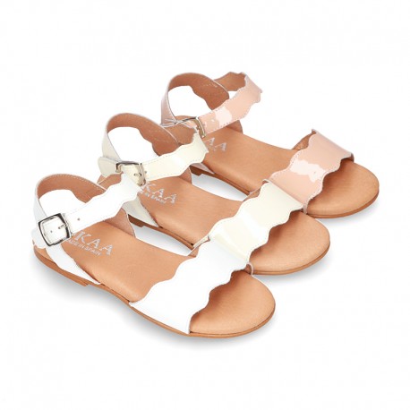 PATENT Leather Sandal shoes with Waves design for toddler girls.