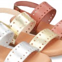 Leather sandal shoes to dress with two rear straps and chopped design for girls.