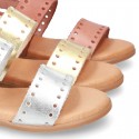 Leather sandal shoes to dress with two rear straps and chopped design for girls.