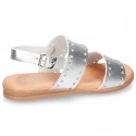 Leather sandal shoes to dress with two rear straps and chopped design for girls.