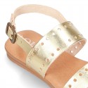 Leather sandal shoes to dress with two rear straps and chopped design for girls.