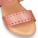 Leather sandal shoes to dress with two rear straps and chopped design for girls.