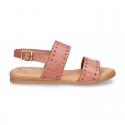 Leather sandal shoes to dress with two rear straps and chopped design for girls.