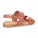 Leather sandal shoes to dress with two rear straps and chopped design for girls.