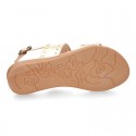 Leather sandal shoes to dress with two rear straps and chopped design for girls.