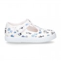 New Cotton canvas T-Strap sneaker shoes with MOTORCYCLES print design.