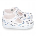 New Cotton canvas T-Strap sneaker shoes with MOTORCYCLES print design.