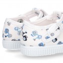New Cotton canvas T-Strap sneaker shoes with MOTORCYCLES print design.