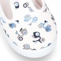 New Cotton canvas T-Strap sneaker shoes with MOTORCYCLES print design.