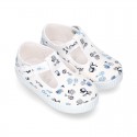New Cotton canvas T-Strap sneaker shoes with MOTORCYCLES print design.