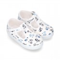 New Cotton canvas T-Strap sneaker shoes with MOTORCYCLES print design.