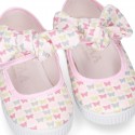 Cotton canvas Little Mary Janes with velcro strap and BUTTERFLIES print design.