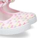 Cotton canvas Little Mary Janes with velcro strap and BUTTERFLIES print design.