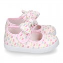 Cotton canvas Little Mary Janes with velcro strap and BUTTERFLIES print design.