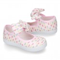 Cotton canvas Little Mary Janes with velcro strap and BUTTERFLIES print design.