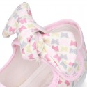 Cotton canvas Little Mary Janes with velcro strap and BUTTERFLIES print design.