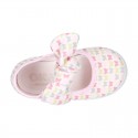 Cotton canvas Little Mary Janes with velcro strap and BUTTERFLIES print design.