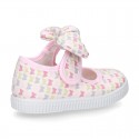 Cotton canvas Little Mary Janes with velcro strap and BUTTERFLIES print design.