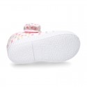 Cotton canvas Little Mary Janes with velcro strap and BUTTERFLIES print design.