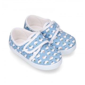 New Cotton canvas sneaker shoes with velcro strap closure and CHICKS print design.