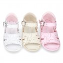 Washable leather sandal shoes with BUTTERFLIES design and FLEXIBLE soles.