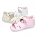 Washable leather sandal shoes with BUTTERFLIES design and FLEXIBLE soles.