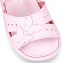 Washable leather sandal shoes with BUTTERFLIES design and FLEXIBLE soles.