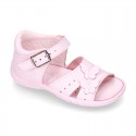 Washable leather sandal shoes with BUTTERFLIES design and FLEXIBLE soles.