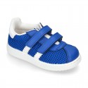 New Washable leather SUMMER tennis shoes combined with canvas with velcro strap and stripes design.