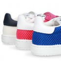 New Washable leather SUMMER tennis shoes combined with canvas with velcro strap and stripes design.