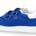 New Washable leather SUMMER tennis shoes combined with canvas with velcro strap and stripes design.