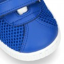 New Washable leather SUMMER tennis shoes combined with canvas with velcro strap and stripes design.