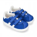 New Washable leather SUMMER tennis shoes combined with canvas with velcro strap and stripes design.