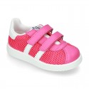 New Washable leather SUMMER tennis shoes combined with canvas with velcro strap and stripes design.