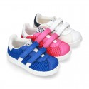 New Washable leather SUMMER tennis shoes combined with canvas with velcro strap and stripes design.