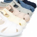 New little Cotton canvas T-Strap SANDAL style shoes.