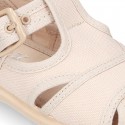 New little Cotton canvas T-Strap SANDAL style shoes.