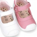 New Washable leather little Mary Jane shoes with FLOWER velcro strap design and reinforced toe cap and counter for first steps.