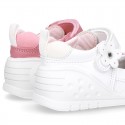 New Washable leather little Mary Jane shoes with FLOWER velcro strap design and reinforced toe cap and counter for first steps.