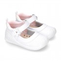 New Washable leather little Mary Jane shoes with FLOWER velcro strap design and reinforced toe cap and counter for first steps.