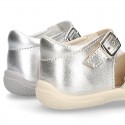 Metal finish leather sandals for little girls with BOW and EXTRA FLEXIBLE outsole.