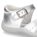 Metal finish leather sandals for little girls with BOW and EXTRA FLEXIBLE outsole.