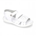 Washable leather sandals with front FLOWER velcro strap and SUPER FLEXIBLE outsole.